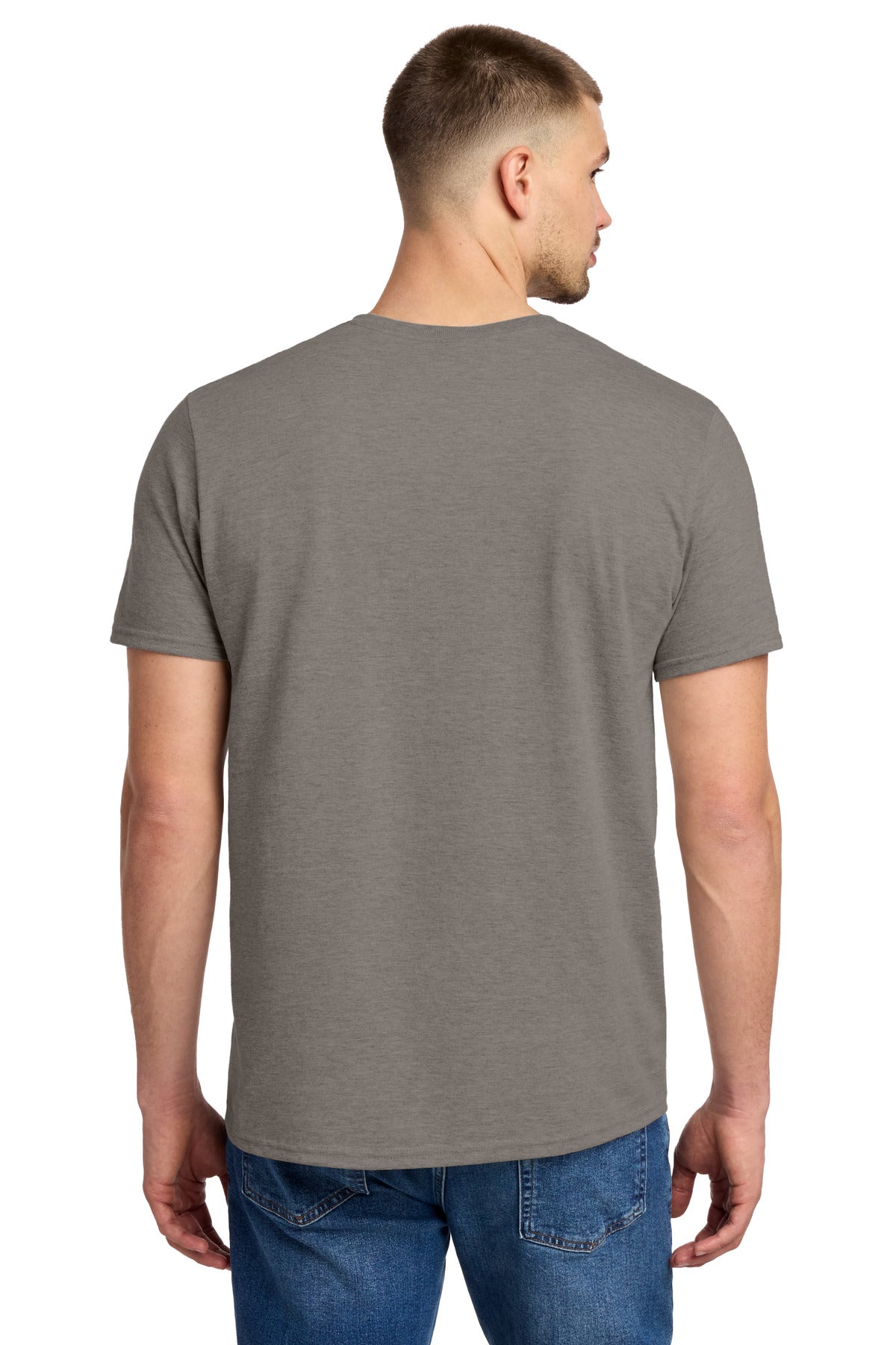 Rear View of TaupeHthr Jerzees Premium Blend Ring Spun T-Shirt 560M plain