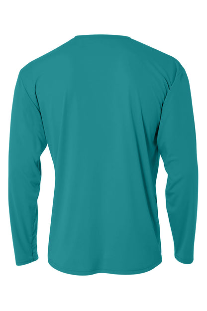 Rear View of Teal A4 Cooling Performance Long Sleeve Tee A4N3165 plain