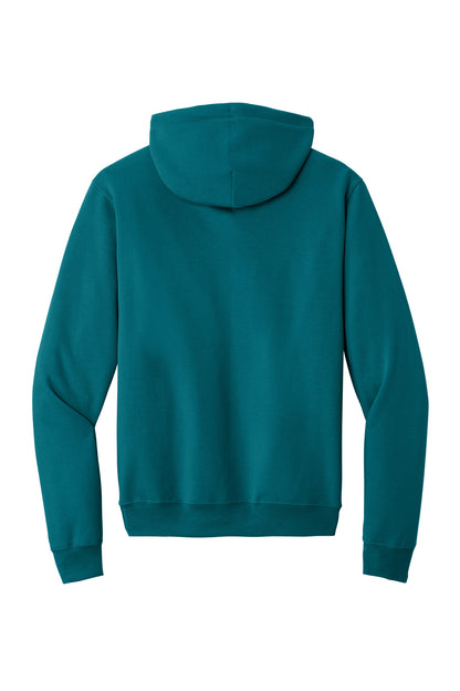 Rear View of Teal Port & Co Core Fleece Pullover Hooded Sweatshirt. PC78H plain