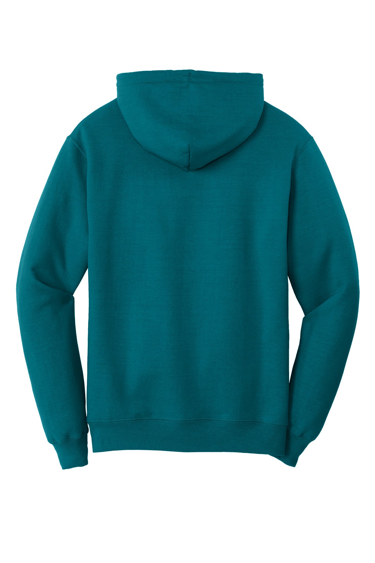 Rear View of Teal Port & Co Core Fleece Pullover Hooded Sweatshirt. PC78H