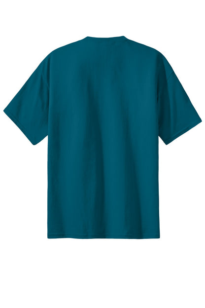 Rear View of Teal Port & Co Essential Tee. PC61 plain