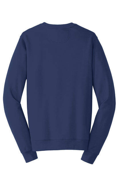 Rear View of Team Navy Port & Co Fan Favorite Fleece Crewneck Sweatshirt. PC850 plain