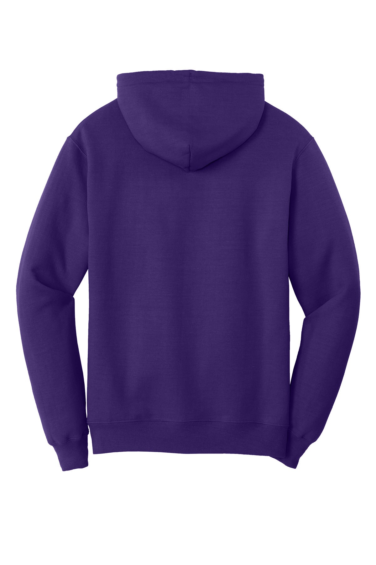 Rear View of Team Purple Port & Co Core Fleece Pullover Hooded Sweatshirt. PC78H