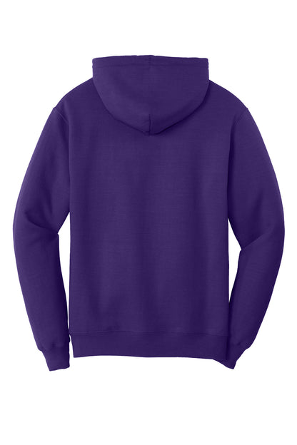 Rear View of Team Purple Port & Co Core Fleece Pullover Hooded Sweatshirt. PC78H