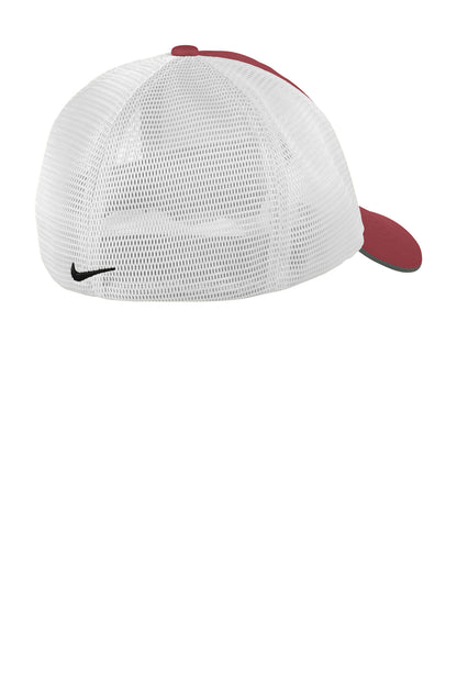 Rear View of TmRd/White Nike Stretch-to-Fit Mesh Back Cap NKFB6448 plain