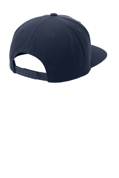 Rear View of Tr Nvy/Tr Nvy Sport-Tek YP Classics Flat Bill Snapback Cap. STC19 plain