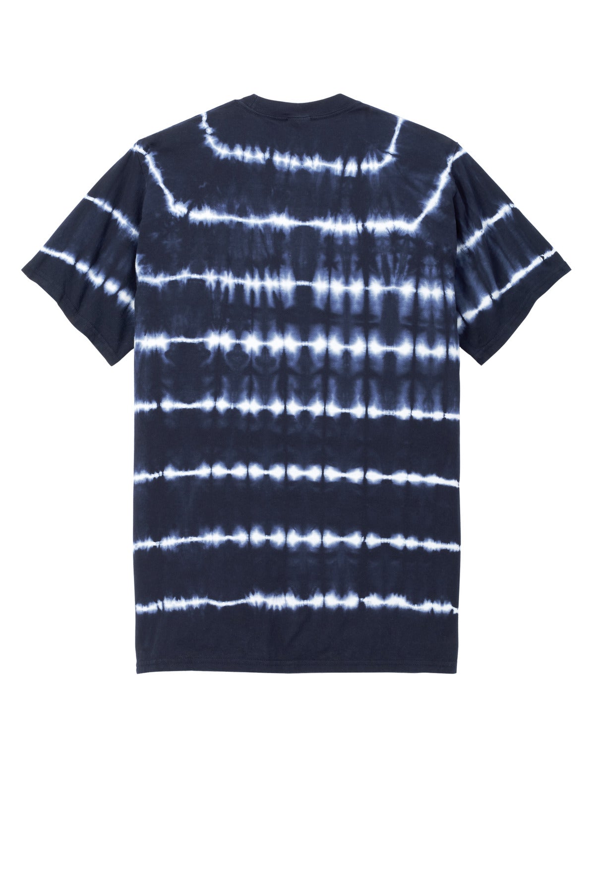 Rear View of TrNv/White Port & Co Allover Stripe Tie-Dye Tee PC142 plain