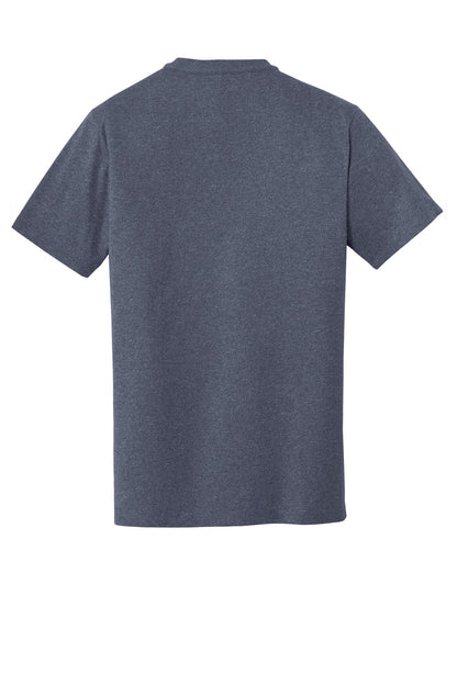 Rear View of True Navy Hthr New Era Heritage Blend Crew Tee. NEA100 plain