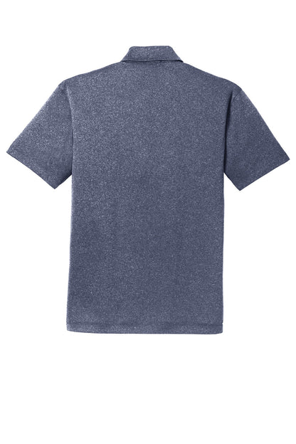 Rear View of True Navy Hthr Port Authority Trace Heather Polo. K576 plain