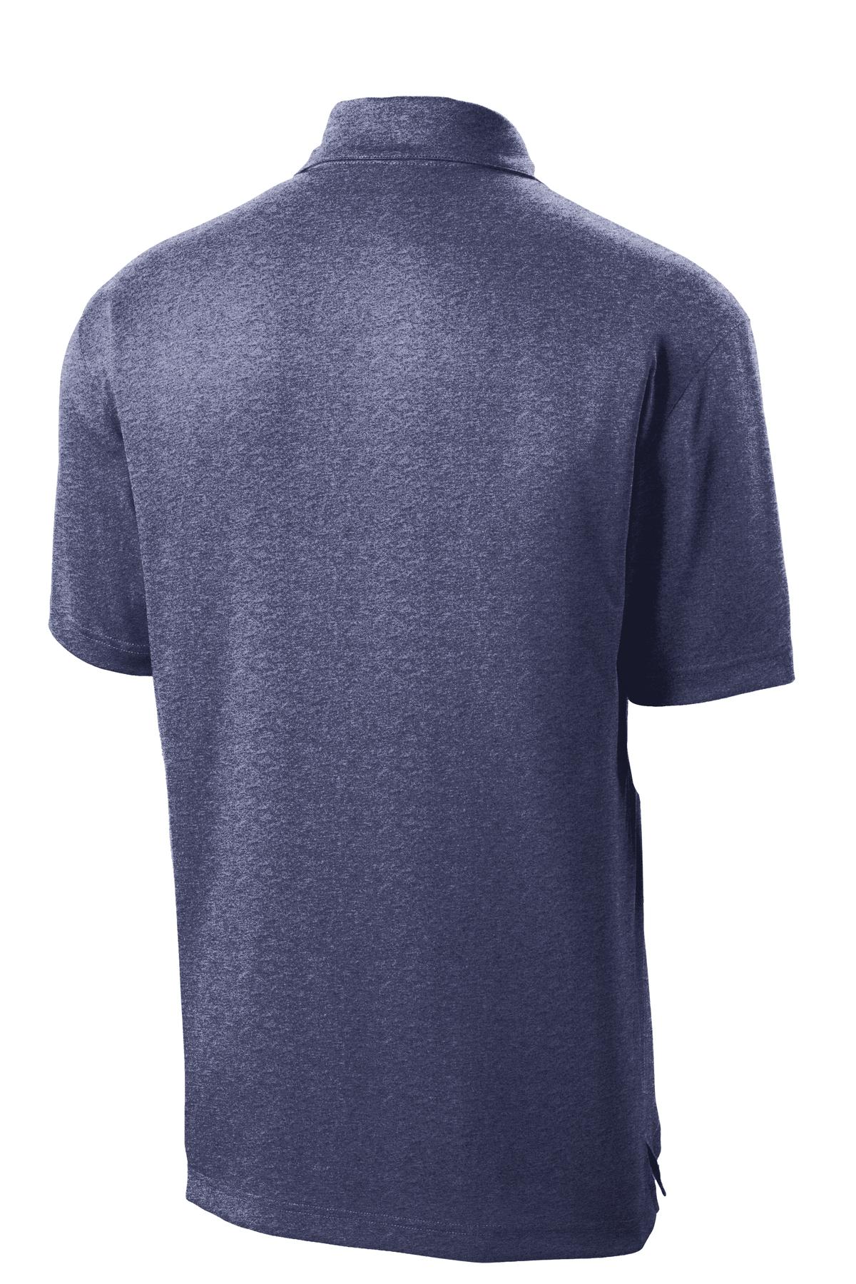 Rear View of True Navy Hthr Sport-Tek Heather Contender Polo. ST660 plain