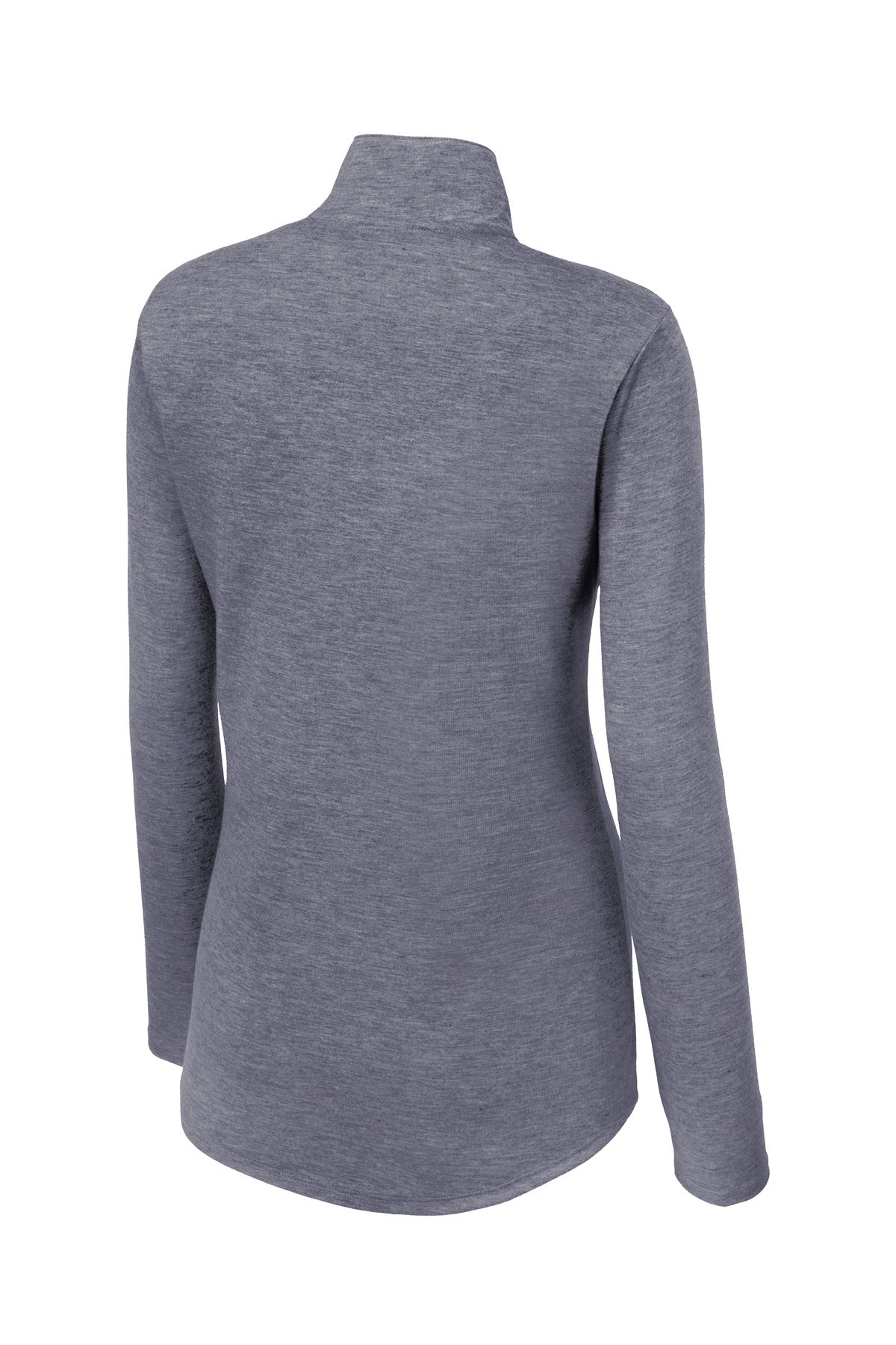 Rear View of True Navy Hthr Sport-Tek Women's PosiCharge Tri-Blend Wicking 1/4-Zip Pullover. LST407 plain