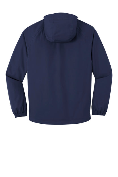 Rear View of True Navy Port Authority Essential Rain Jacket J407 plain