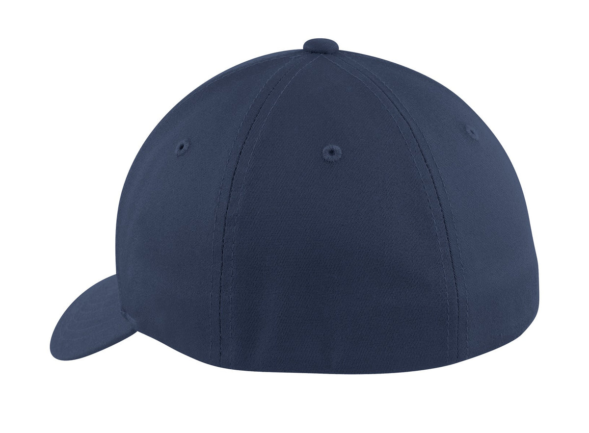 Rear View of True Navy Port Authority Flexfit Cotton Twill Cap. C813 plain