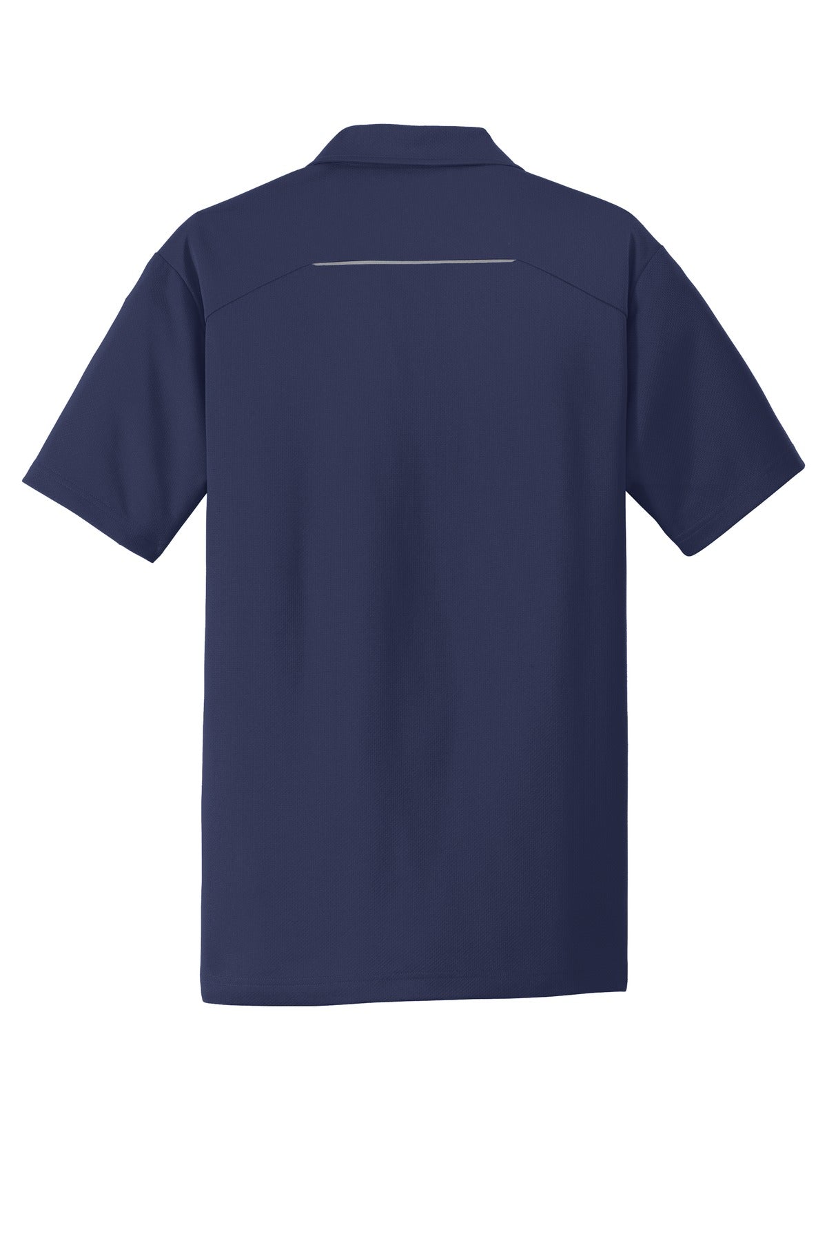Rear View of True Navy Port Authority Pinpoint Mesh Polo. K580 plain