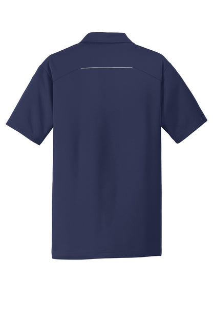 Rear View of True Navy Port Authority Pinpoint Mesh Polo. K580 plain