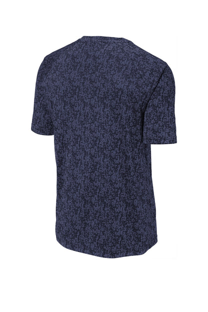 Rear View of True Navy Sport-Tek Digi Camo Tee. ST460 plain