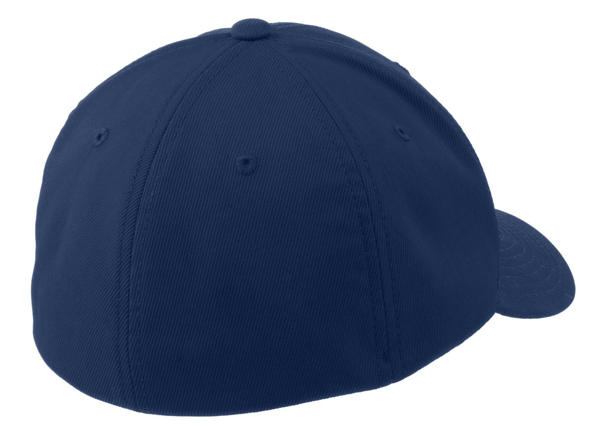 Rear View of True Navy Sport-Tek Flexfit Performance Solid Cap. STC17 plain