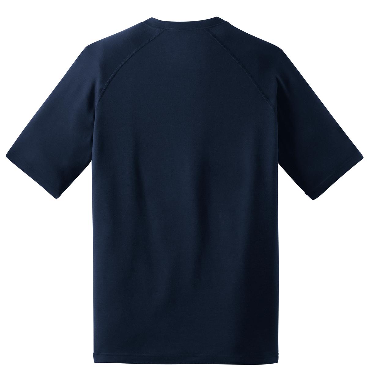 Rear View of True Navy Sport-Tek Ultimate Performance Crew. ST700 plain
