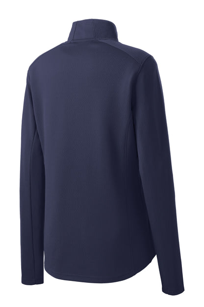 Rear View of True Navy Sport-Tek Women's Sport-Wick Textured 1/4-Zip Pullover. LST860 plain