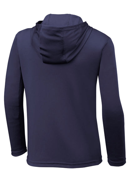 Rear View of True Navy Sport-Tek Youth PosiCharge Competitor Hooded Pullover. YST358 plain