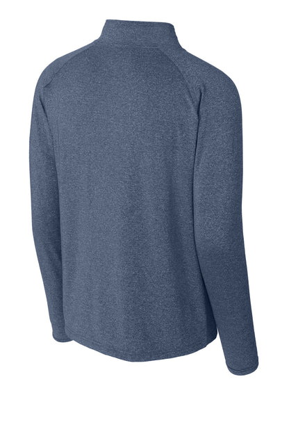Rear View of True Nvy Hthr Sport-Tek Sport-Wick Stretch 1/4-Zip Pullover. ST850 plain