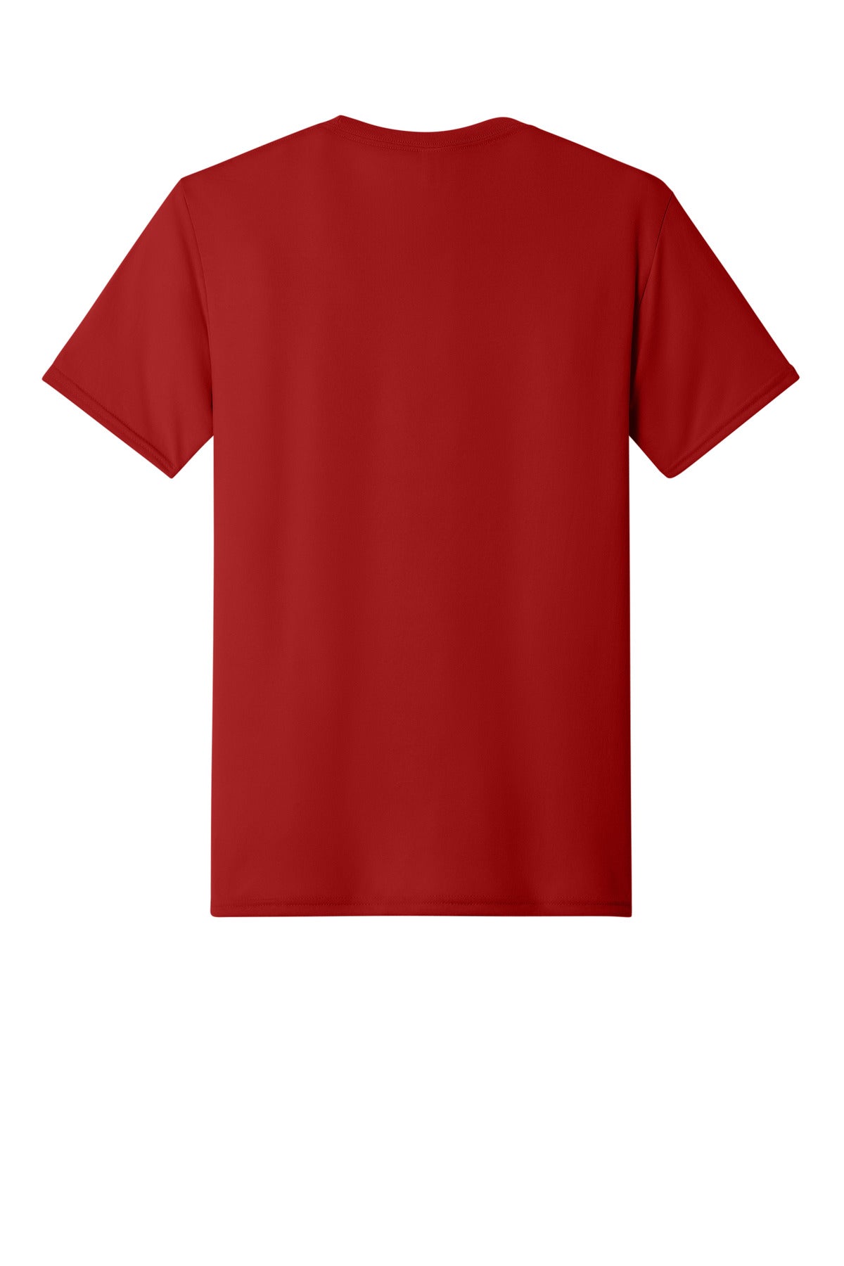 Rear View of True Red Jerzees Dri-Power 100% Polyester T-Shirt. 21M plain