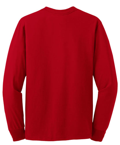 Rear View of True Red Jerzees - Dri-Power 50/50 Cotton/Poly Long Sleeve T-Shirt. 29LS plain
