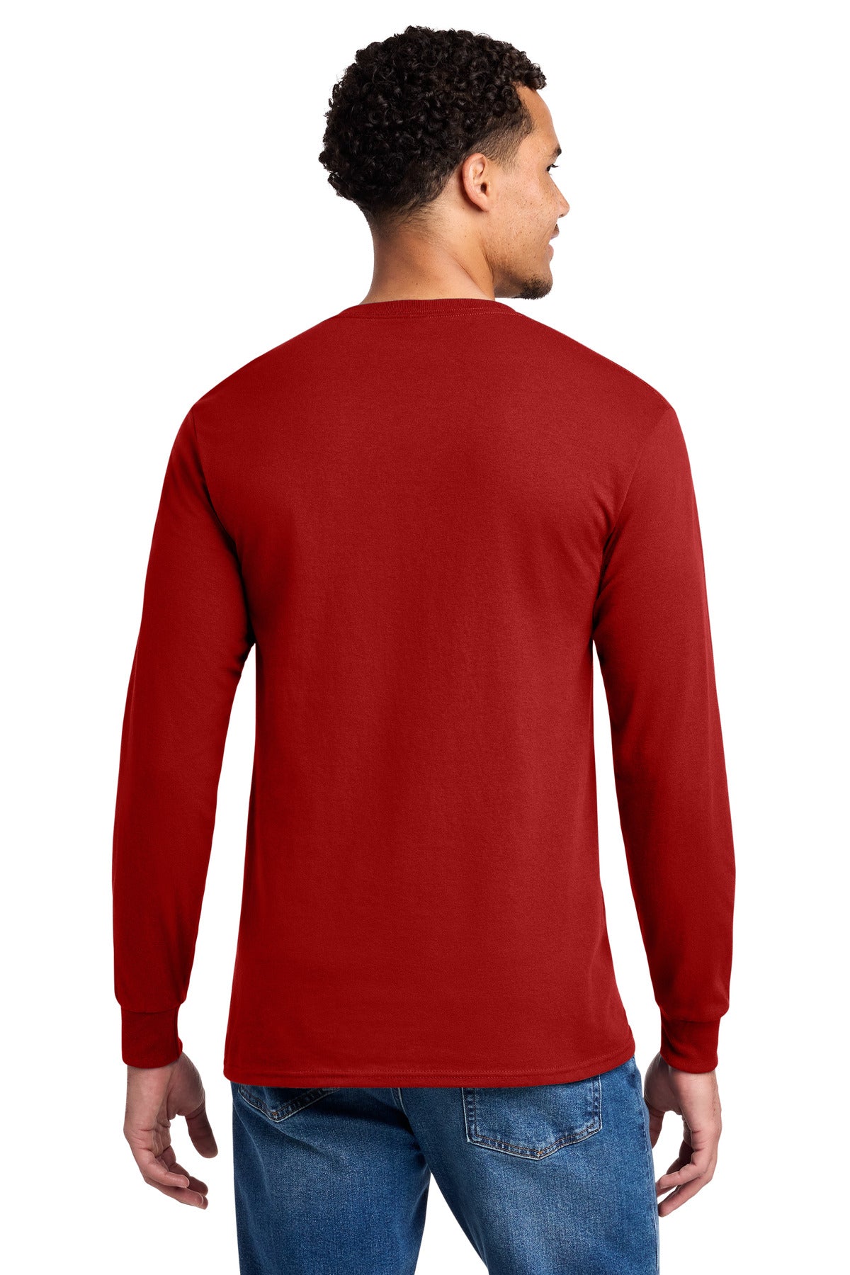 Rear View of True Red Jerzees - Dri-Power 50/50 Cotton/Poly Long Sleeve T-Shirt. 29LS plain