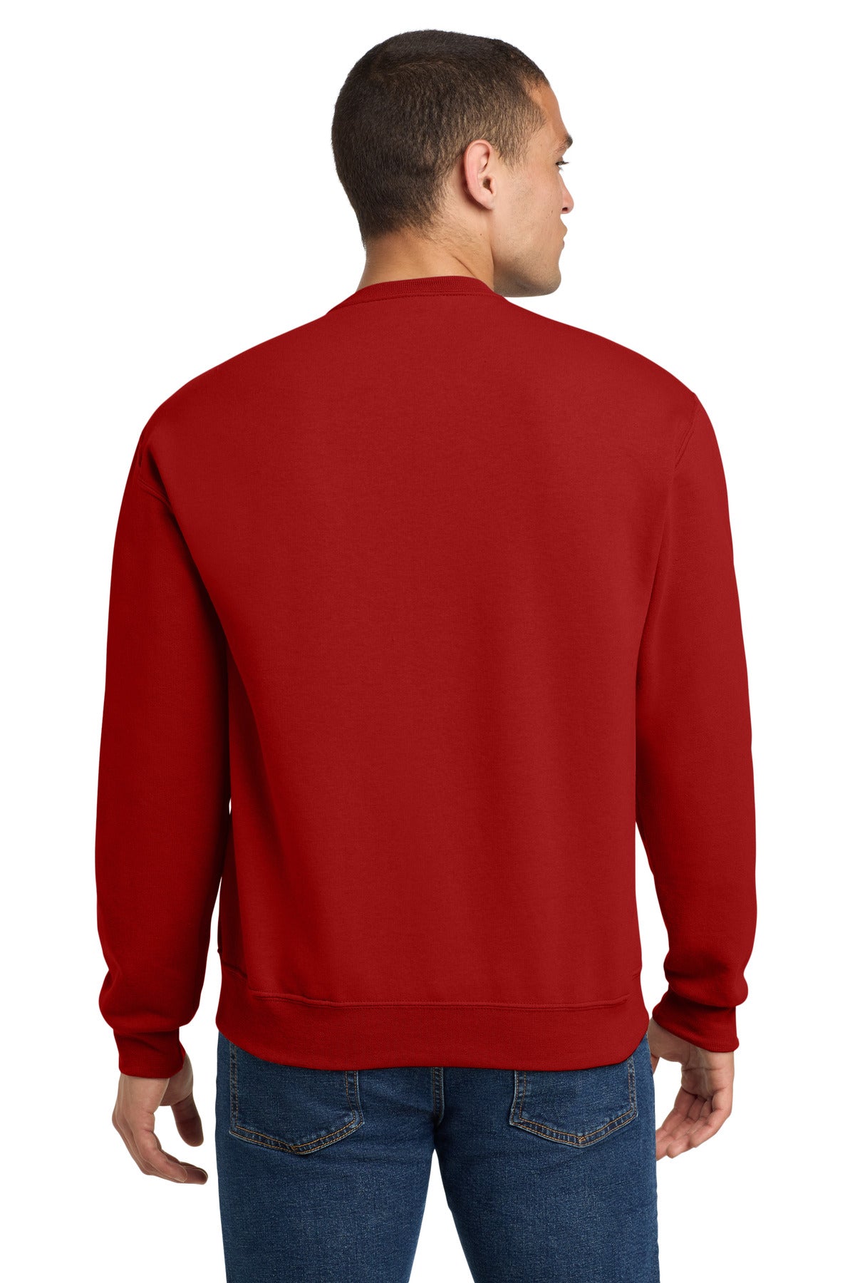 Rear View of True Red Jerzees - NuBlend Crewneck Sweatshirt. 562M plain