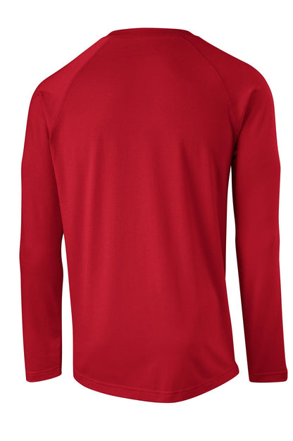 Rear View of True Red Sport-Tek Long Sleeve Ultimate Performance Crew. ST700LS plain
