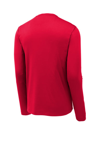 Rear View of True Red Sport-Tek Posi-UV Pro Long Sleeve Tee. ST420LS plain