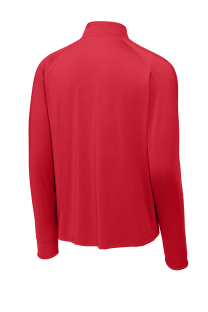 Rear View of True Red Sport-Tek Sport-Wick Stretch 1/4-Zip Pullover. ST850 plain