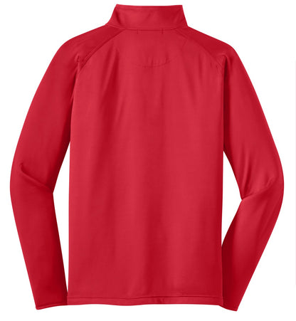 Rear View of True Red Sport-Tek Tall Sport-Wick Stretch 1/4-Zip Pullover. TST850 plain
