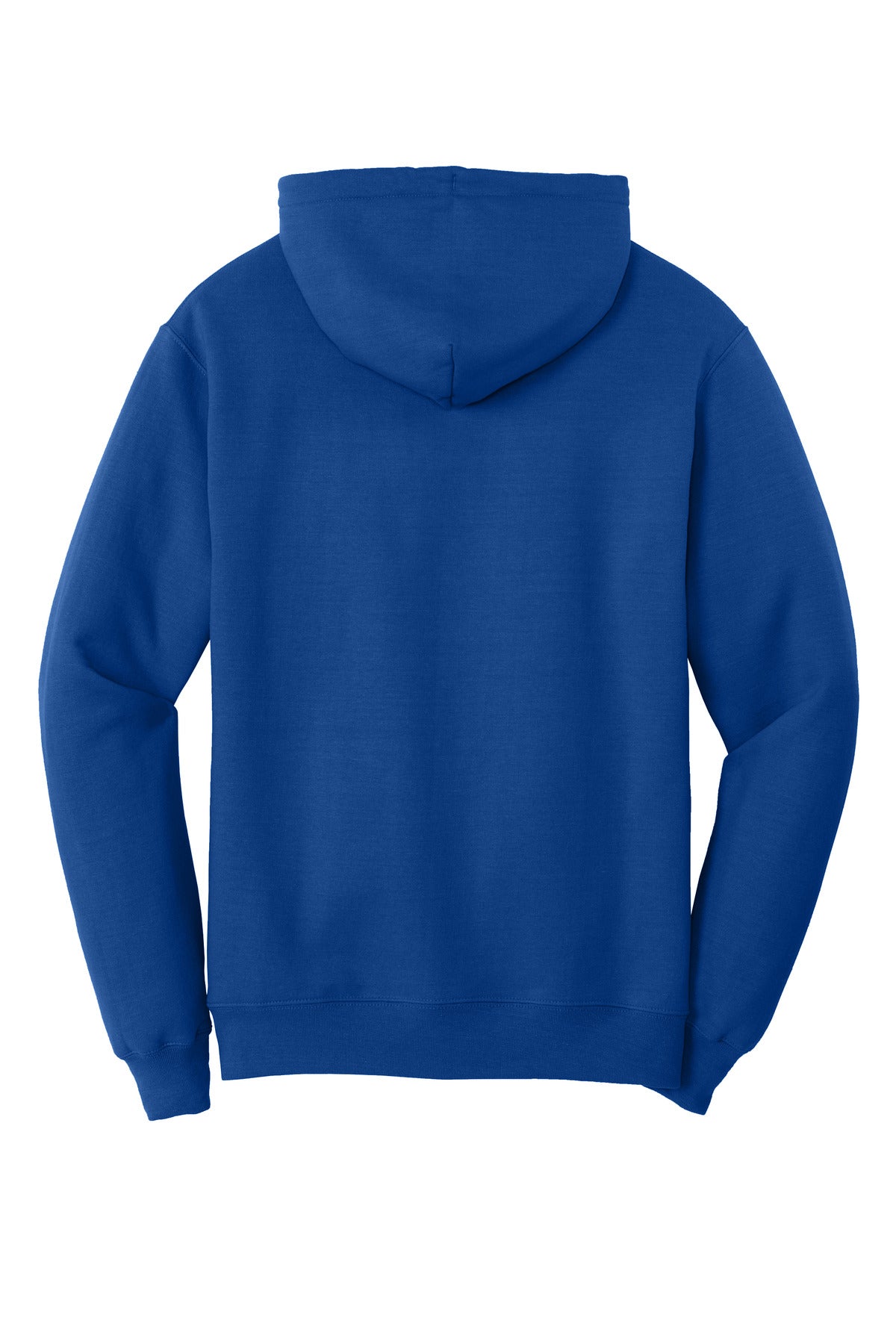Rear View of True Royal Port & Co Core Fleece Pullover Hooded Sweatshirt. PC78H