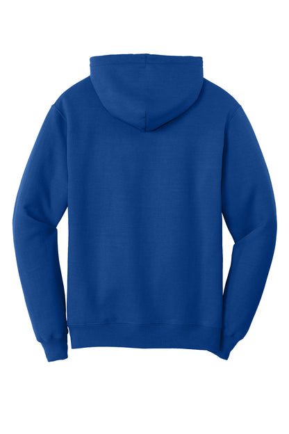Rear View of True Royal Port & Co Core Fleece Pullover Hooded Sweatshirt. PC78H