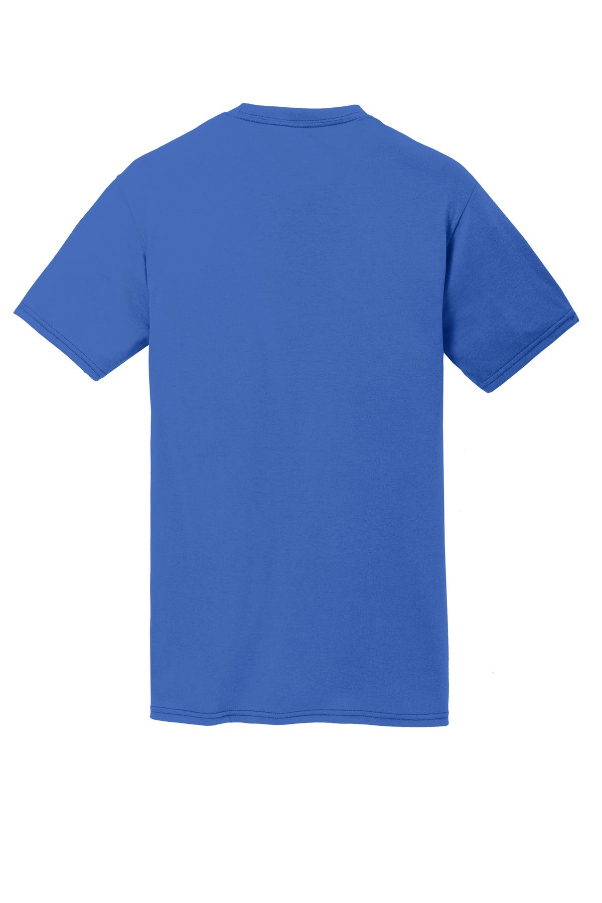 Rear View of True Royal Port & Co Performance Blend Tee. PC381 plain