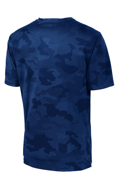 Rear View of True Royal Sport-Tek CamoHex Tee. ST370 plain