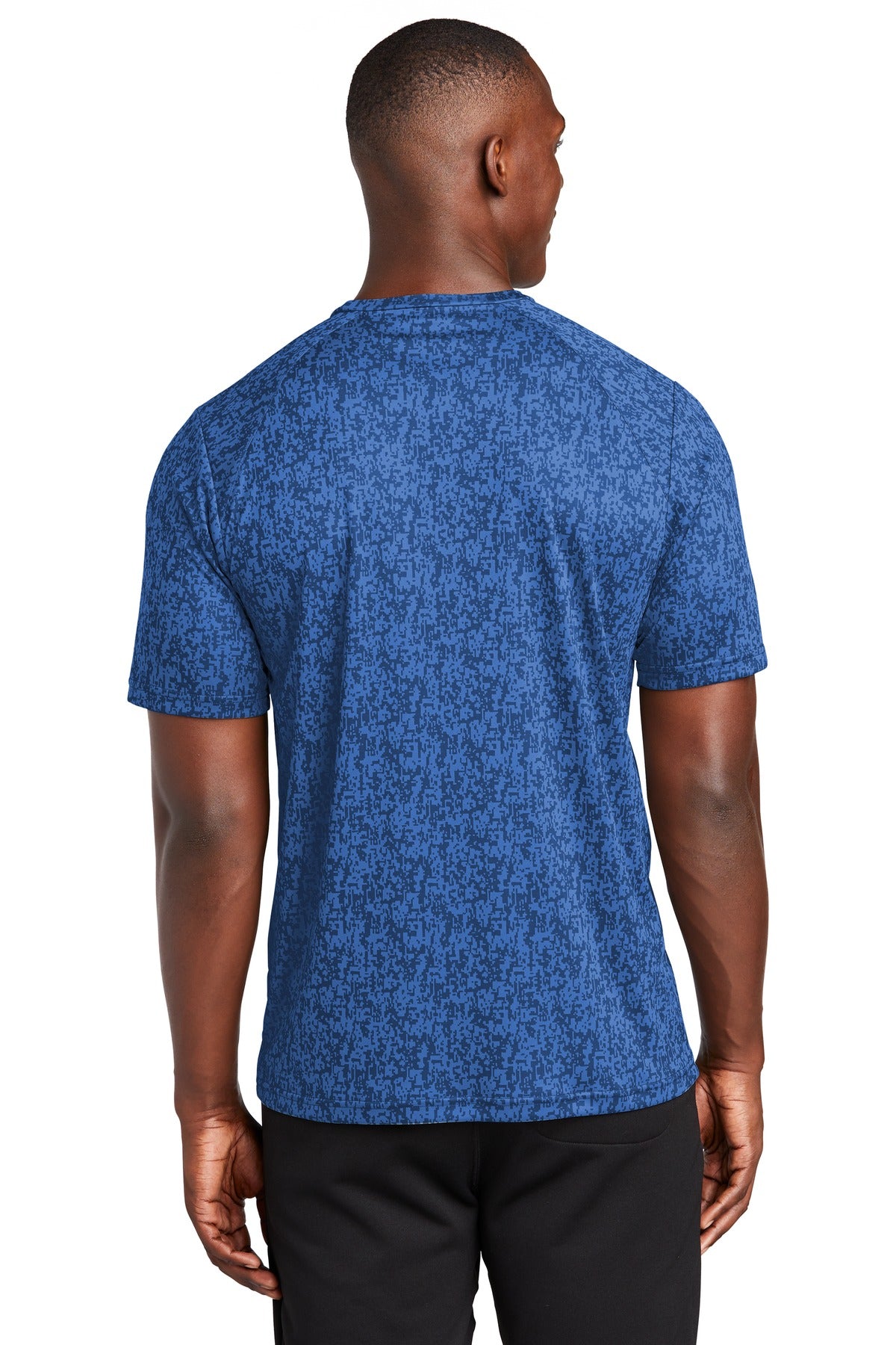 Rear View of True Royal Sport-Tek Digi Camo Tee. ST460 plain