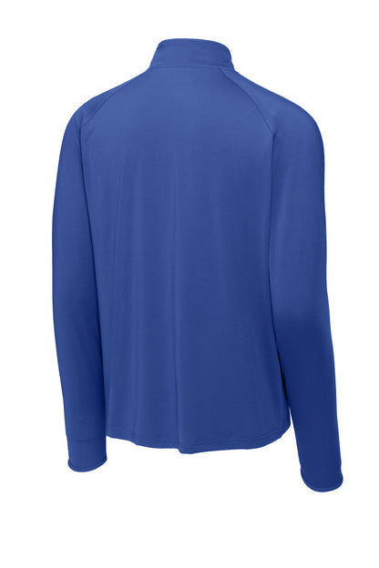 Rear View of True Royal Sport-Tek Sport-Wick Stretch 1/4-Zip Pullover. ST850 plain