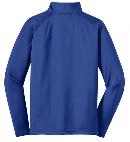 Rear View of True Royal Sport-Tek Tall Sport-Wick Stretch 1/4-Zip Pullover. TST850 plain