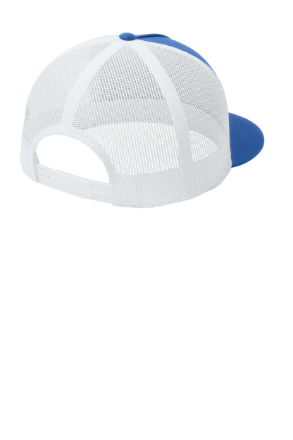 Rear View of True Royal/Wht Sport-Tek YP Classics 5-Panel Classic Trucker Mesh Back Cap. STC38 plain