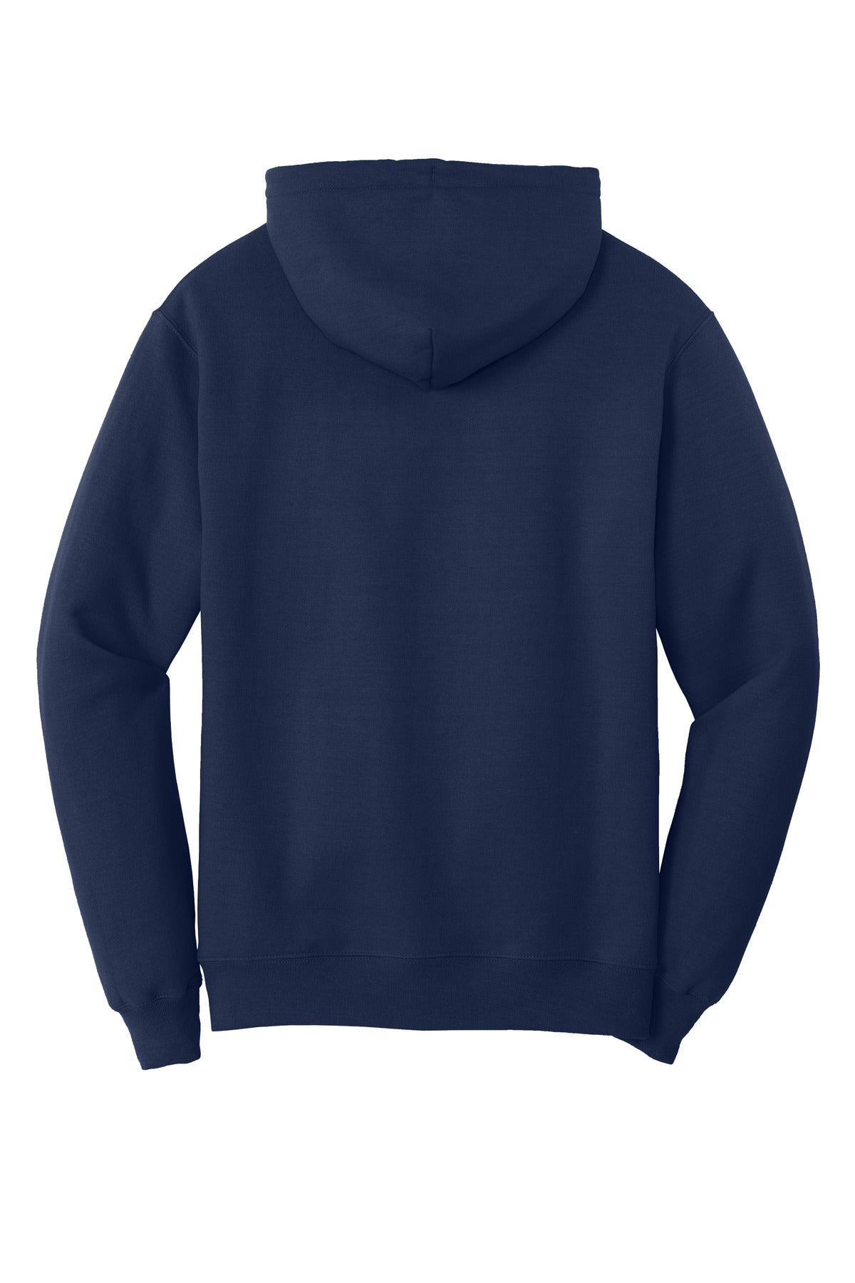 Rear View of TrueNavy Port & Co Core Fleece Pullover Hooded Sweatshirt. PC78H