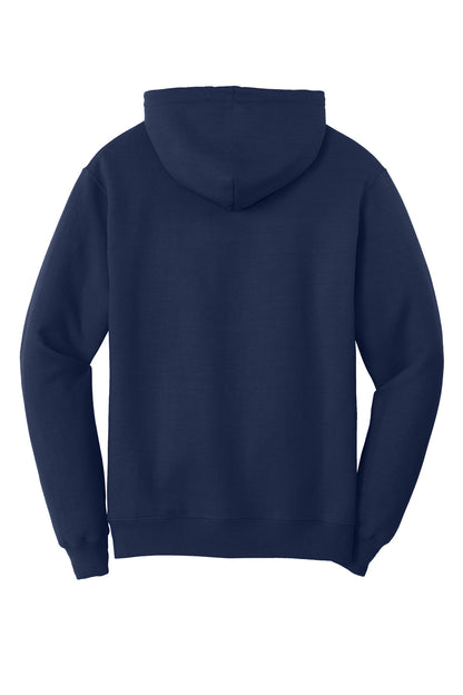 Rear View of TrueNavy Port & Co Core Fleece Pullover Hooded Sweatshirt. PC78H
