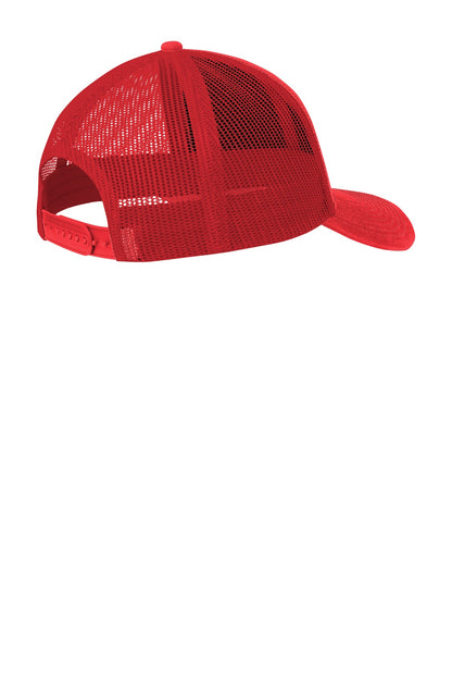 Rear View of TrueRed Port Authority Snapback Trucker Cap. C402 plain