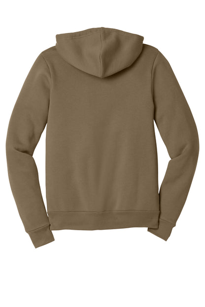 Rear View of VintageBrn BELLA+CANVAS Unisex Sponge Fleece Full-Zip Hoodie. BC3739 plain