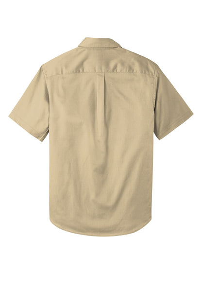 Rear View of Wheat Port Authority Short Sleeve SuperPro React Twill Shirt. W809 plain