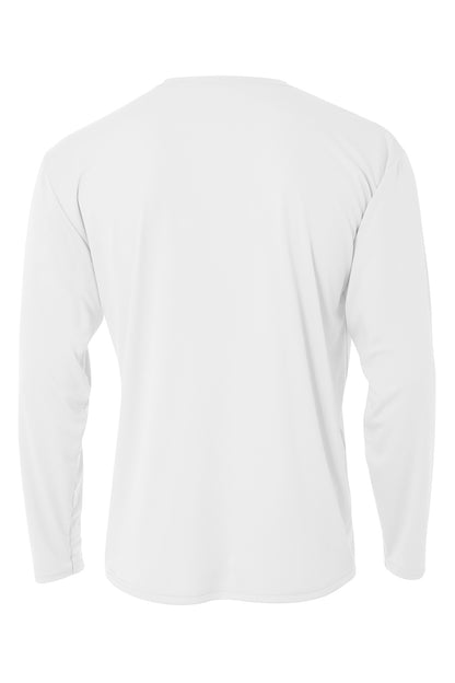 Rear View of White A4 Cooling Performance Long Sleeve Tee A4N3165 plain
