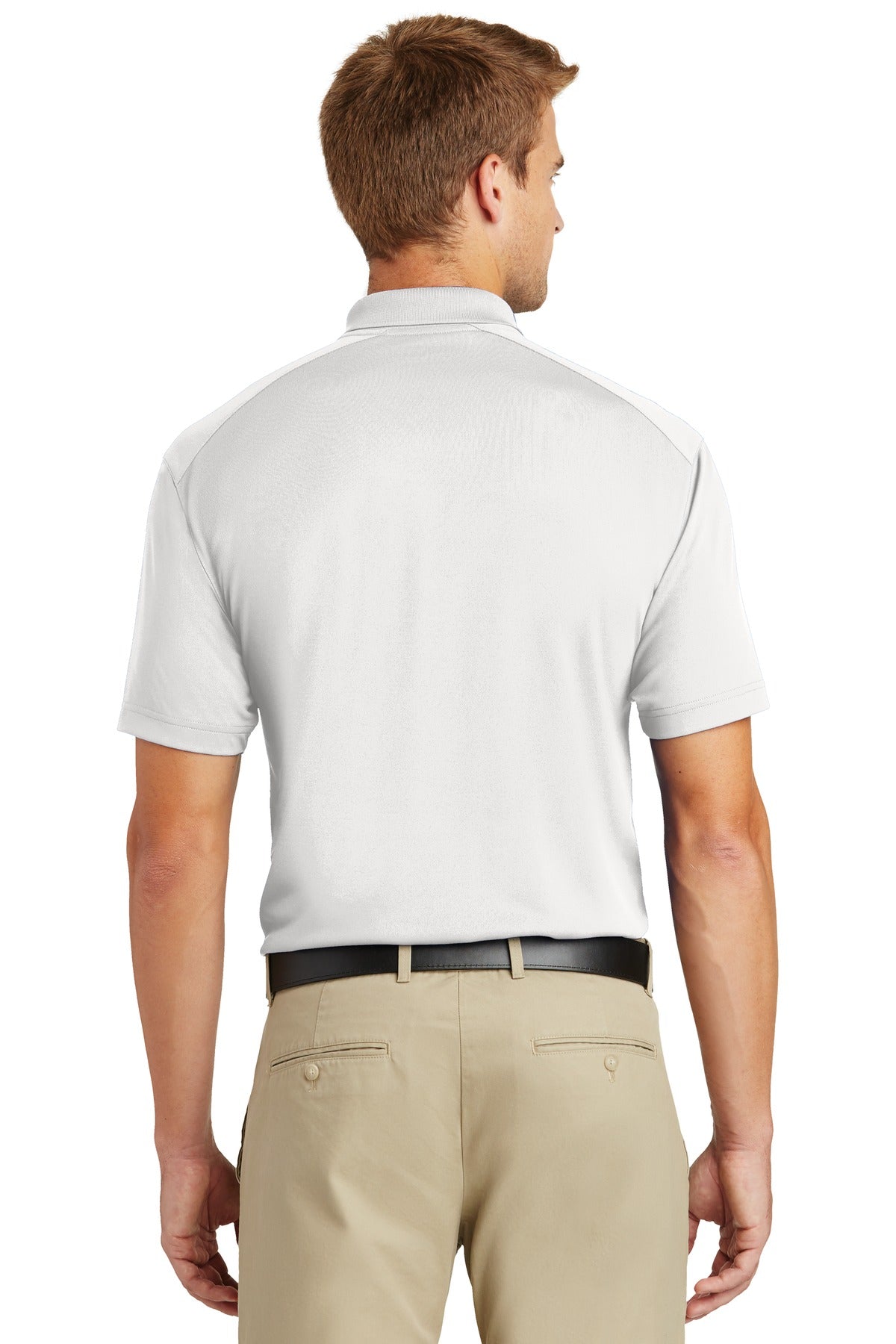 Rear View of White CornerStone Select Lightweight Snag-Proof Polo. CS418 plain