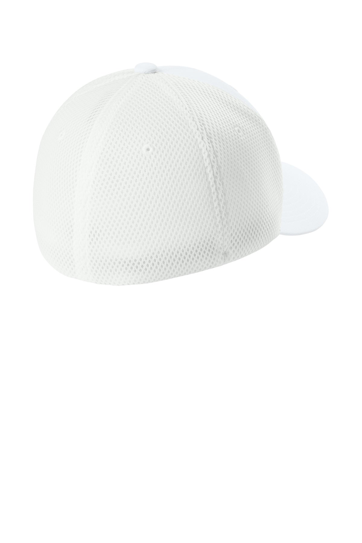 Rear View of White Flexfit Ultrafiber Airmesh Cap FF6533 plain