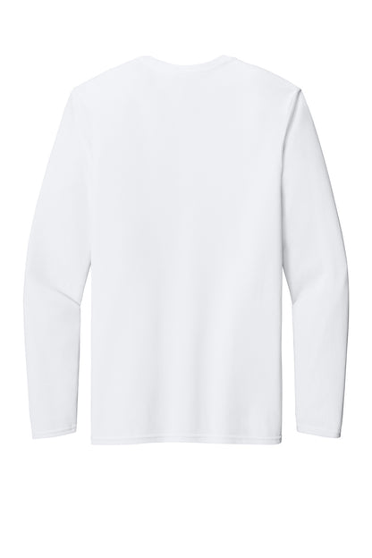 Rear View of White Gildan Performance Long Sleeve T-Shirt. 42400 plain